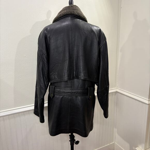 Express Size M Leather Coat Vintage Thinsulate Belted Removable Sherpa Collar - Picture 3 of 16